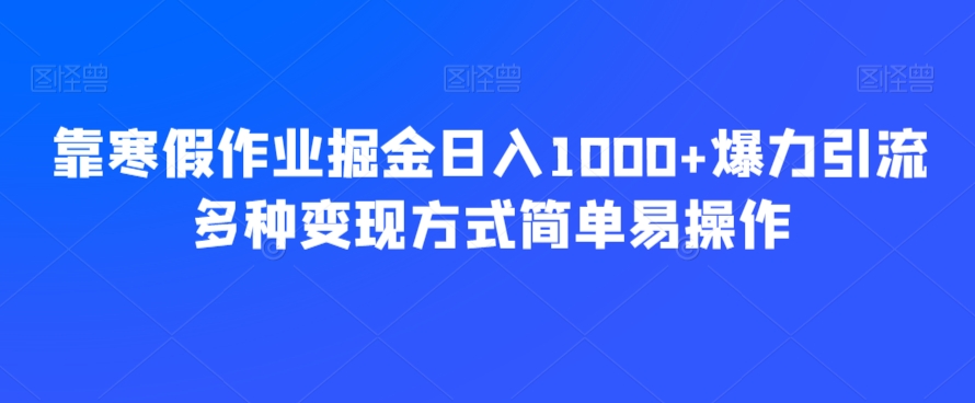 靠寒假作业掘金日入1000+爆力引流多种变现方式简单易操作 - 搞薯条网-搞薯条网