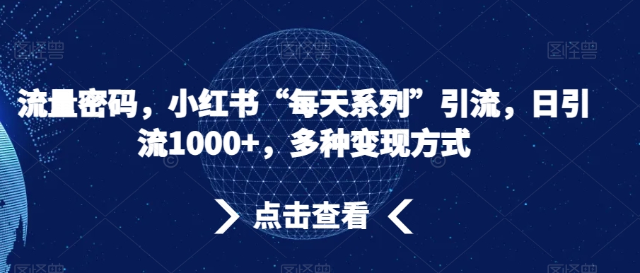 流量密码，小红书“每天系列”引流，日引流1000+，多种变现方式【揭秘】 - 搞薯条网-搞薯条网