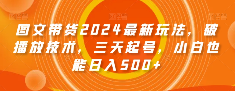 图文带货2024最新玩法，破播放技术，三天起号，小白也能日入500+【揭秘】 - 搞薯条网-搞薯条网