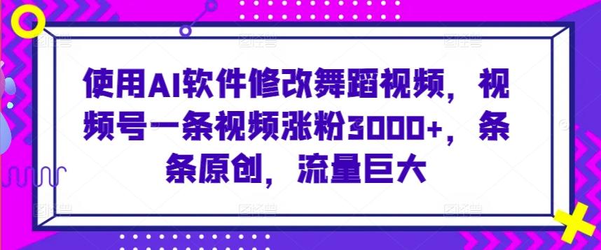 使用AI软件修改舞蹈视频，视频号一条视频涨粉3000+，条条原创，流量巨大【揭秘】 - 搞薯条网-搞薯条网