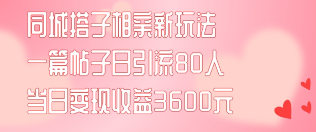 同城搭子相亲新玩法一篇帖子引流80人当日变现3600元(项目教程+实操教程)【揭秘】 - 搞薯条网-搞薯条网