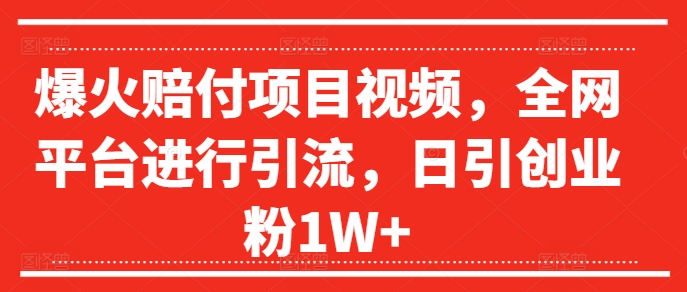 爆火赔付项目视频，全网平台进行引流，日引创业粉1W+【揭秘】 - 搞薯条网-搞薯条网