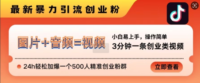 抖音最新暴力引流创业粉，3分钟一条创业类视频，24h轻松加爆一个500人精准创业粉群【揭秘】 - 搞薯条网-搞薯条网