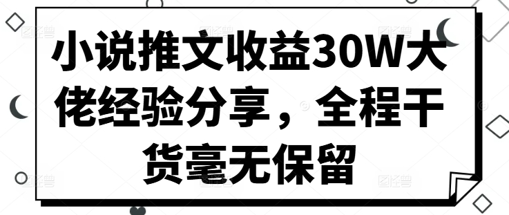 小说推文收益30W大佬经验分享，全程干货毫无保留 - 搞薯条网-搞薯条网