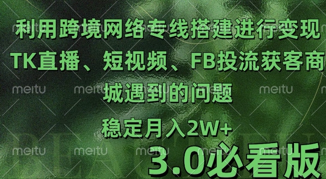 利用跨境电商网络及搭建TK直播、短视频、FB投流获客以及商城遇到的问题进行变现3.0必看版【揭秘】 - 搞薯条网-搞薯条网