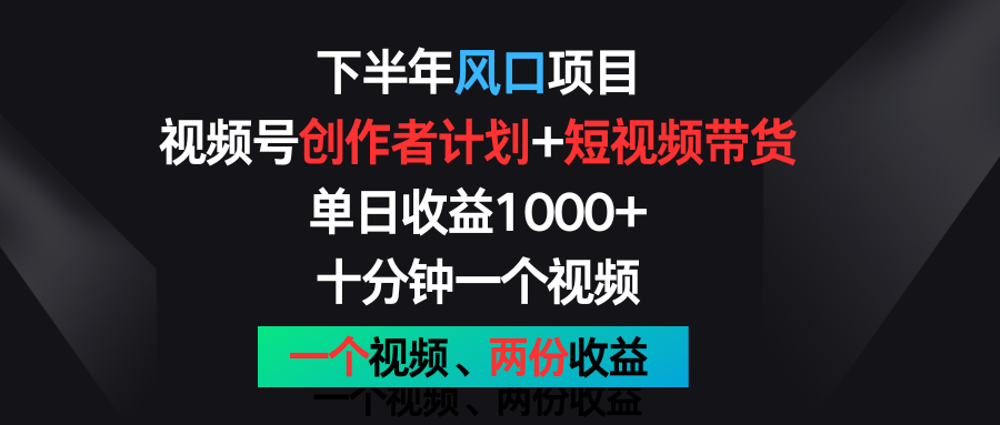 下半年风口项目，视频号创作者计划+视频带货，单日收益1000+，一个视频两份收益 - 搞薯条网-搞薯条网