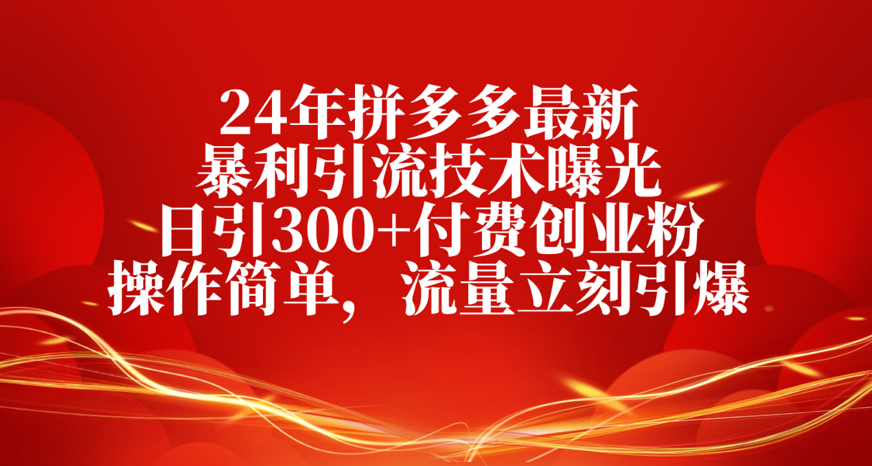 24年拼多多最新暴利引流技术曝光，日引300+付费创业粉，操作简单，流量… - 搞薯条网-搞薯条网