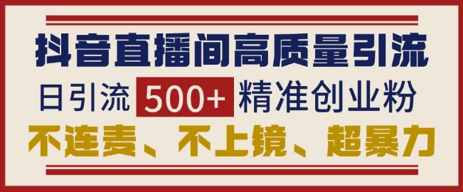 抖音直播间引流创业粉，无需连麦、不用上镜、超暴力，日引流500+高质量精准创业粉 - 搞薯条网-搞薯条网