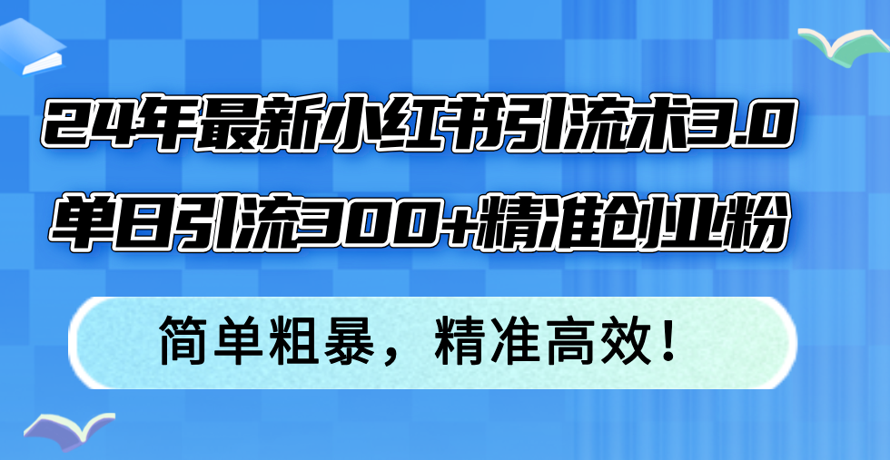 24年最新小红书引流术3.0，单日引流300+精准创业粉，简单粗暴，精准高效！ - 搞薯条网-搞薯条网