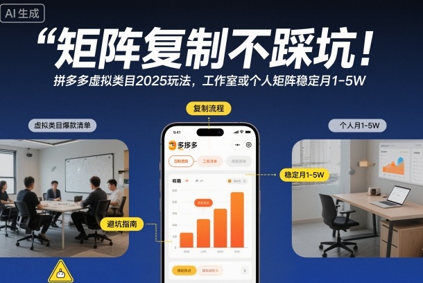 矩阵复制不踩坑!拼多多虚拟类目2025玩法,工作室或者个人矩阵稳定月1-5W【揭秘】-搞薯条网