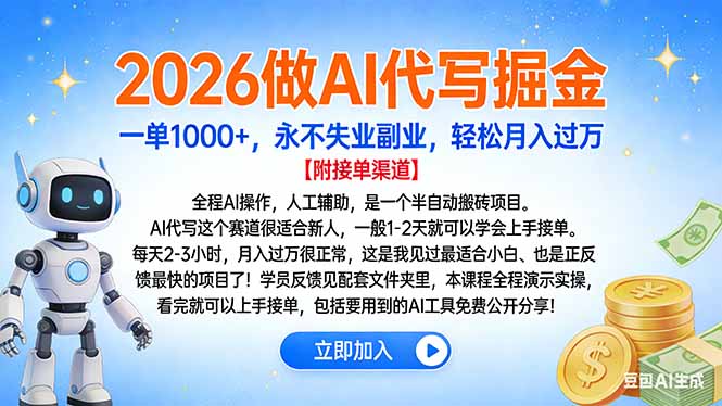 2026做AI代写掘金,一单1000+,永不失业副业,轻松月入过万-搞薯条网