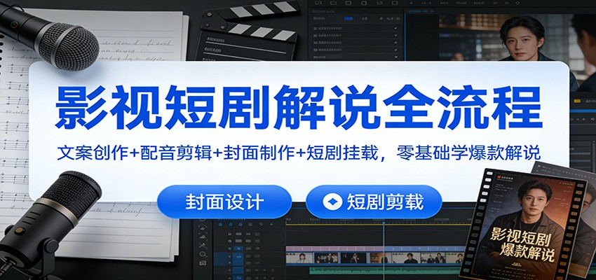 影视短剧解说全流程:文案创作+配音剪辑+封面制作+短剧挂载,零基础学爆款解说-搞薯条网