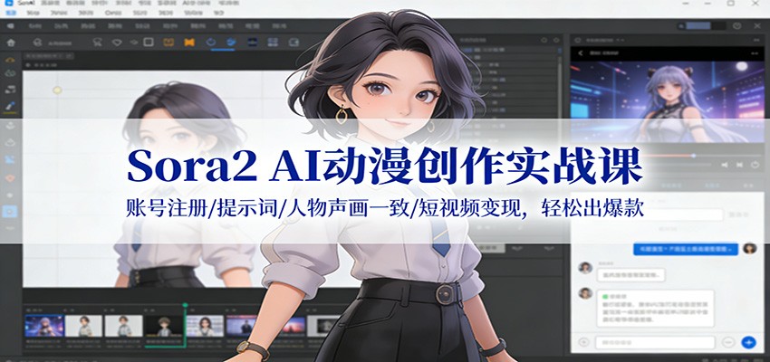 Sora2 AI动漫创作实战课:账号注册/提示词/人物声画一致/短视频变现,轻松出爆款-搞薯条网