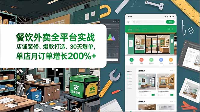 餐饮外卖全平台实战,店铺装修、爆款打造、30天爆单,手把手教学,单店月订单增长200%+-搞薯条网