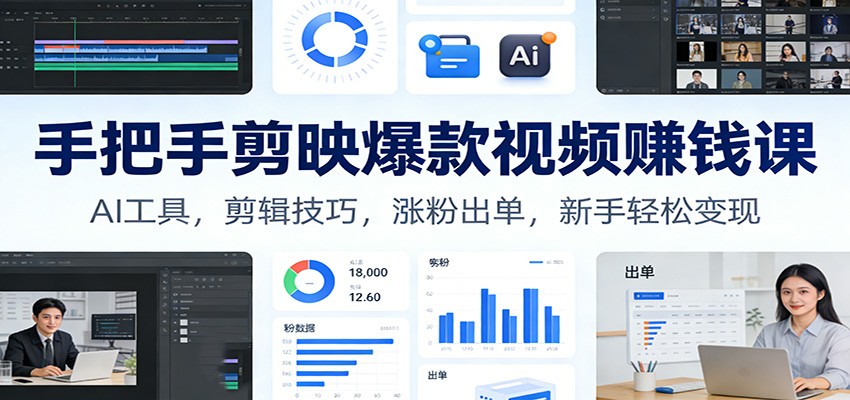 手把手剪映爆款视频赚钱课:AI工具,剪辑技巧,涨粉出单,新手轻松变现-搞薯条网