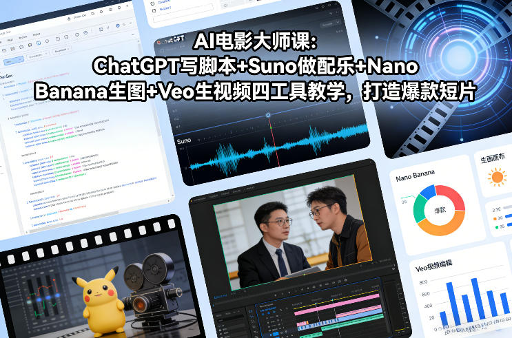 AI电影大师课:ChatGPT写脚本+Suno做配乐+Nano Banana生图+Veo生视频,打造爆款短片-搞薯条网
