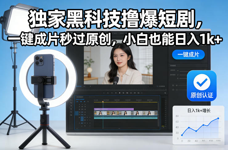 独家黑科技撸爆短剧,一键成片秒过原创,小白也能日入1k+【揭秘】-搞薯条网