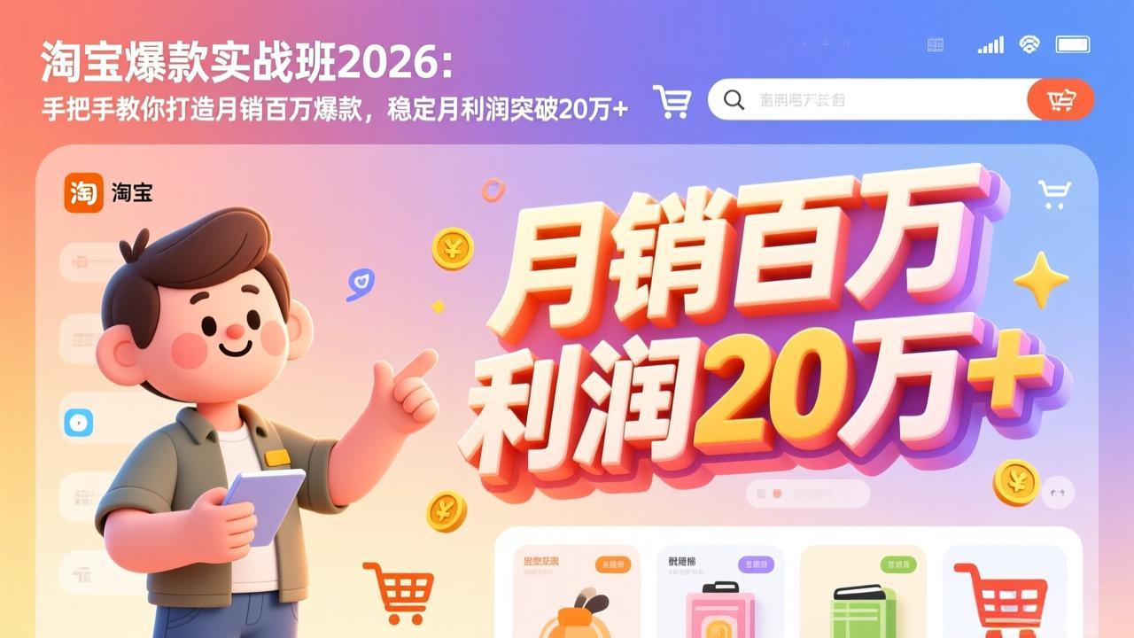 淘宝爆款实战班2026:手把手教你打造月销百万爆款,稳定月利润突破20万+-搞薯条网