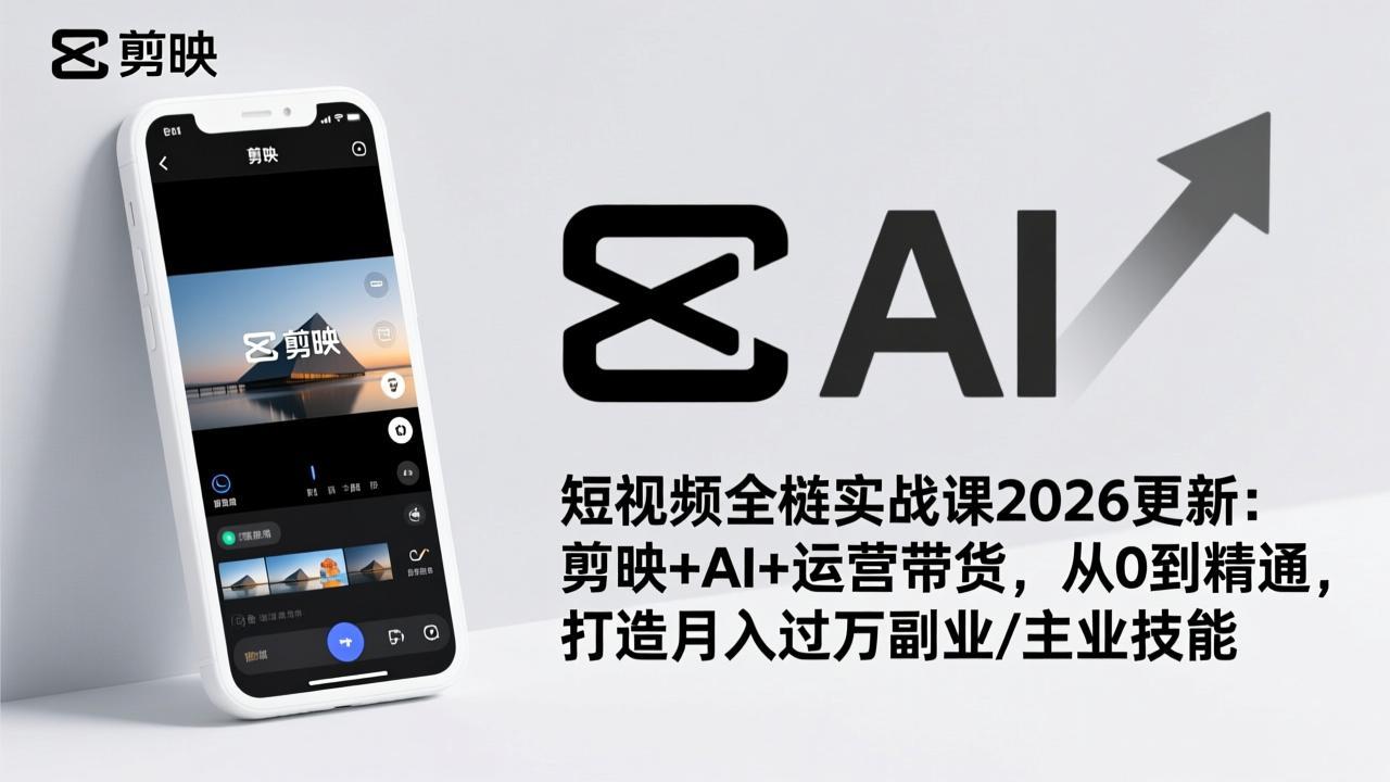 短视频全栈实战课2026更新:剪映+AI+运营带货,从0到精通,打造月入过万副业/主业技能-搞薯条网