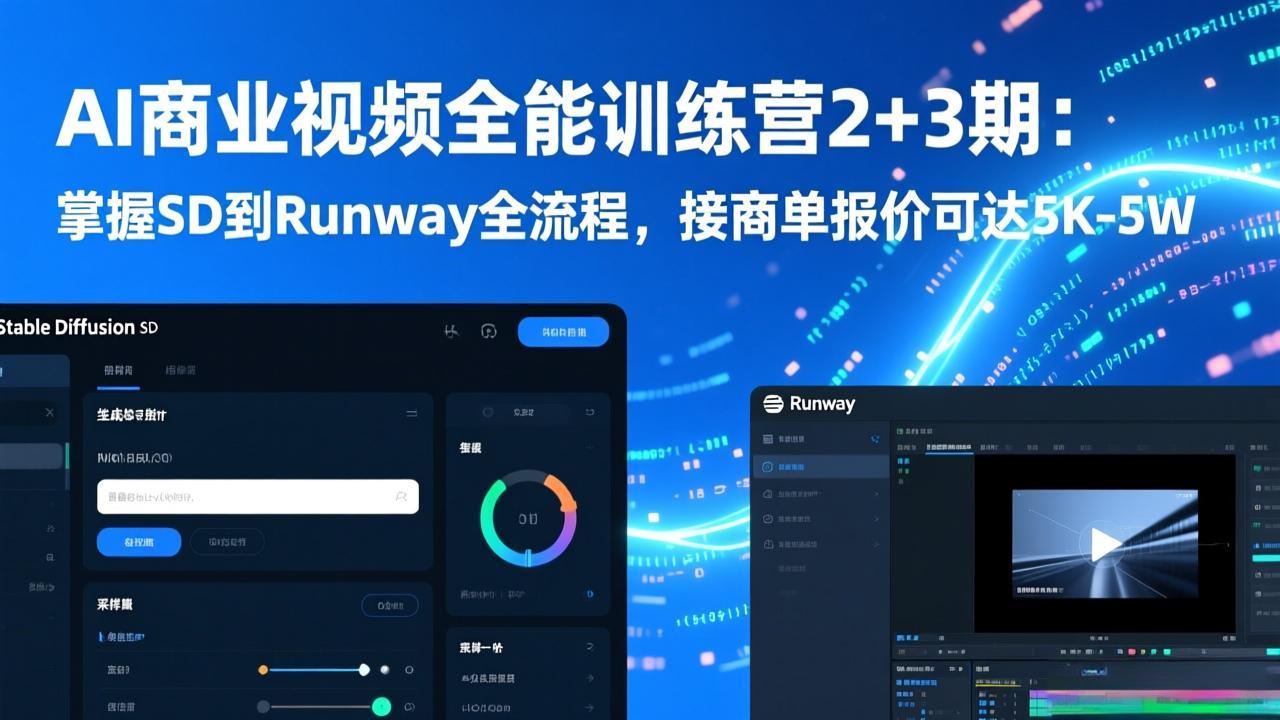 AI商业视频全能训练营2+3期:掌握SD到Runway全流程,接商单报价可达5K-5W-搞薯条网