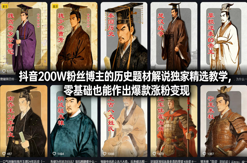 抖音200W粉丝博主的历史题材解说独家精选教学,零基础也能作出爆款涨粉变现-搞薯条网