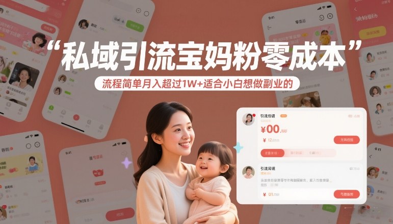 私域引流宝妈粉零成本流程简单月入超过1W+适合小白想做副业的-搞薯条网