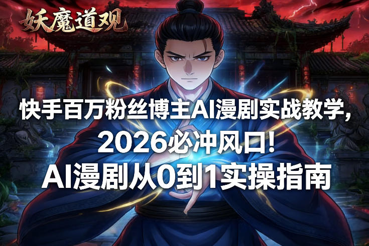 快手百万粉丝博主AI漫剧实战教学,2026必冲风口!AI漫剧从0到1实操指南-搞薯条网