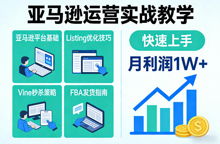 亚马逊运营实战教学,亚马逊平台+Listing优化+Vine秒杀+FBA发货等,快速上手,实现店铺月利润1W-搞薯条网