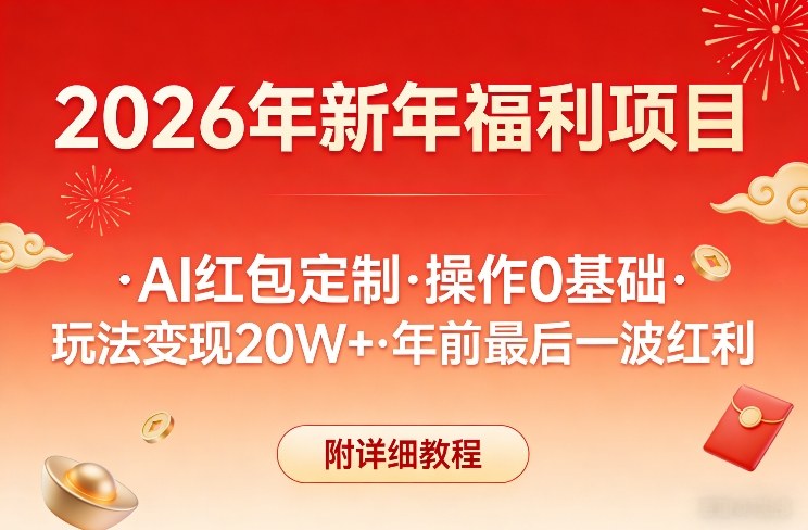 新年福利项目,AI红包定制,操作0基础,玩法变现20W+年前最后一波红利,附详细教程-搞薯条网