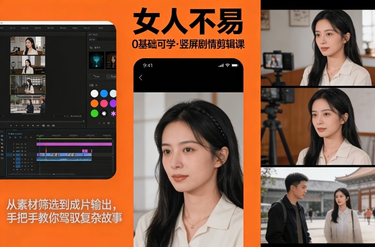 0基础可学!《女人不易》竖屏剧情剪辑课,从素材筛选到成片输出,手把手教你驾驭复杂故事-搞薯条网