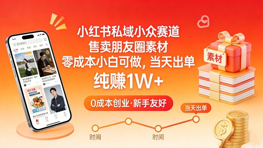 小红书私域小众赛道,售卖朋友圈素材,零成本小白可做,当天出单,月入1W+-搞薯条网