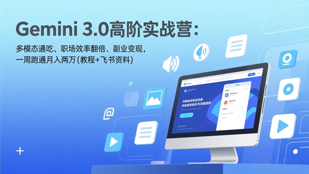 Gemini 3.0高阶实战营:多模态通吃、职场效率翻倍、副业变现,一周跑通月入两万(教程+飞书资料-搞薯条网