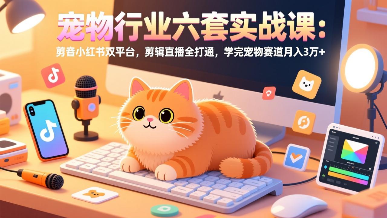 宠物行业六套实战课:抖音小红书双平台,剪辑直播全打通,学完宠物赛道月入3万+-搞薯条网