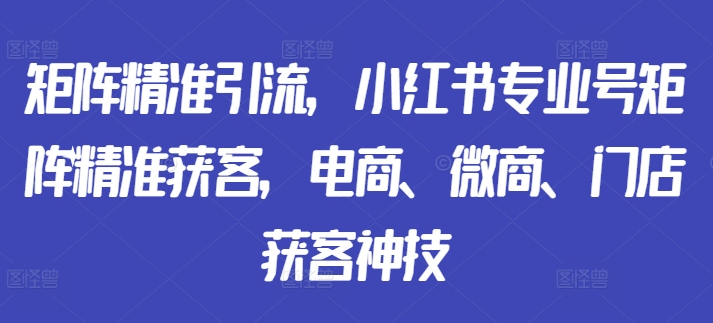 矩阵精准引流，小红书专业号矩阵精准获客，电商、微商、门店获客神技 - 搞薯条网-搞薯条网