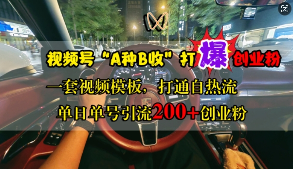 视频号“A种B收”打爆创业粉，一套视频模板打通自热流，单日单号引流200+创业粉 - 搞薯条网-搞薯条网