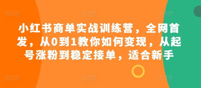 小红书商单实战训练营，全网首发，从0到1教你如何变现，从起号涨粉到稳定接单，适合新手 - 搞薯条网-搞薯条网