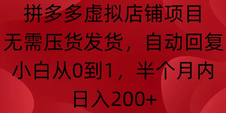 拼多多虚拟店铺项目，无需压货发货，自动回复，小白从0到1，半个月内日入200+【揭秘】 - 搞薯条网-搞薯条网