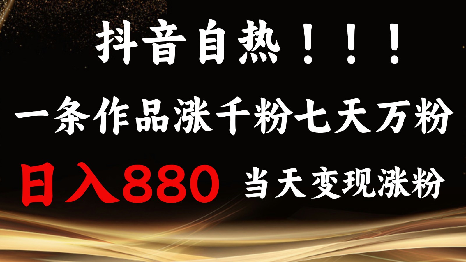 抖音小红书自热，一条作品1000粉，7天万粉，单日变现880收益 - 搞薯条网-搞薯条网