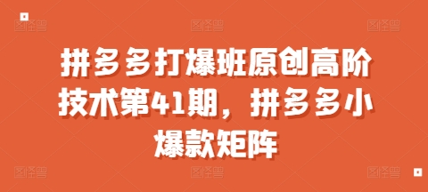 拼多多打爆班原创高阶技术第41期，拼多多小爆款矩阵 - 搞薯条网-搞薯条网