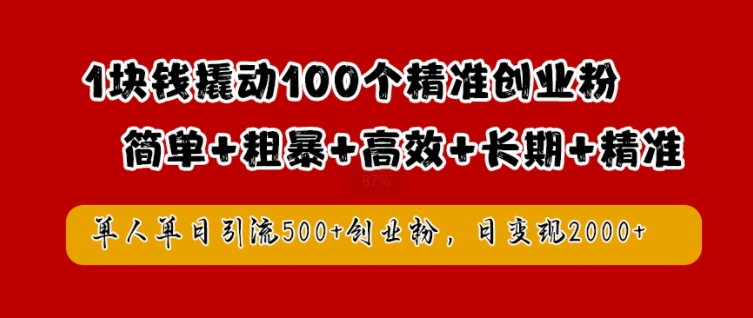 1块钱撬动100个精准创业粉，简单粗暴高效长期精准，单人单日引流500+创业粉，日变现2k【揭秘】 - 搞薯条网-搞薯条网