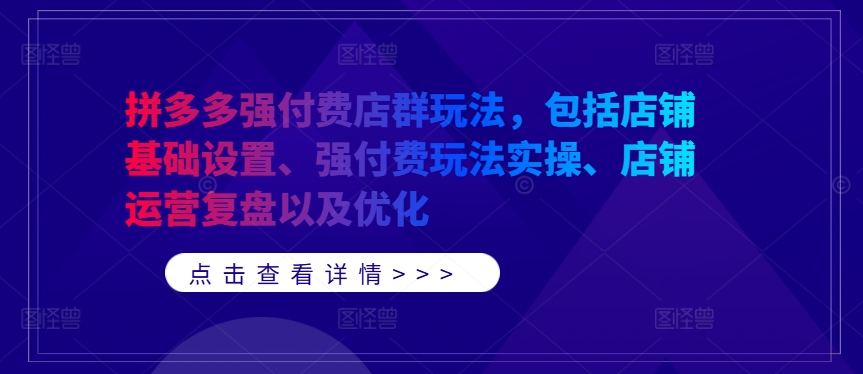 拼多多强付费店群玩法，包括店铺基础设置、强付费玩法实操、店铺运营复盘以及优化 - 搞薯条网-搞薯条网