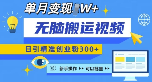 无脑搬运视频号可批量复制，新手即可操作，日引精准创业粉300+，月变现过W 【揭秘】 - 搞薯条网-搞薯条网