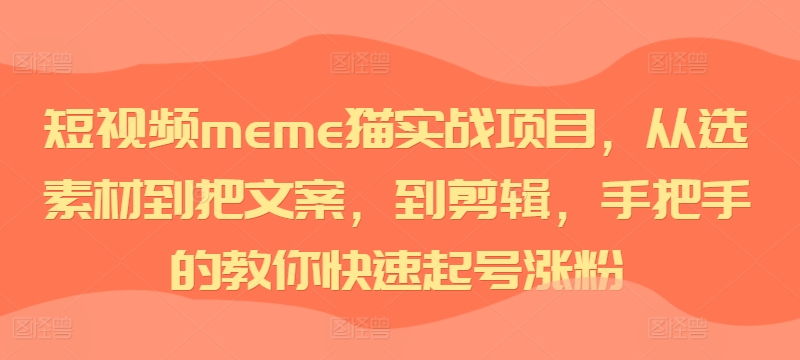 短视频meme猫实战项目，从选素材到把文案，到剪辑，手把手的教你快速起号涨粉 - 搞薯条网-搞薯条网