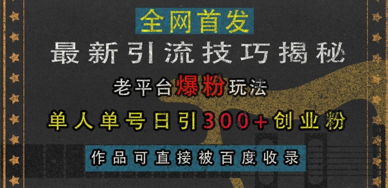 最新引流技巧揭秘，老平台爆粉玩法，单人单号日引300+创业粉，作品可直接被百度收录 - 搞薯条网-搞薯条网