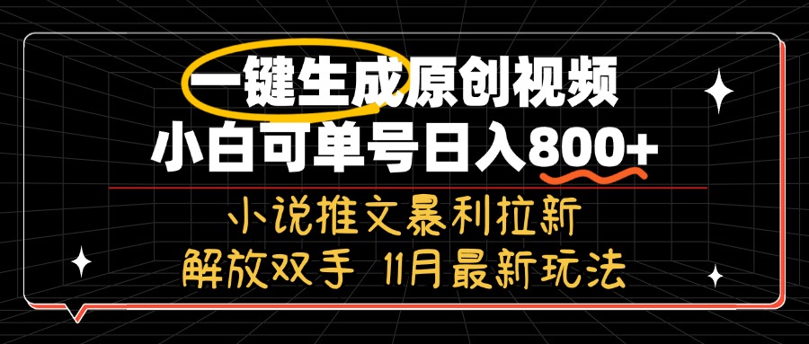 11月最新玩法小说推文暴利拉新，一键生成原创视频，小白可单号日入800+… - 搞薯条网-搞薯条网