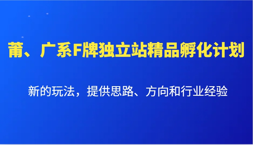 莆、广系F牌独立站精品孵化计划，新的玩法，提供思路、方向和行业经验 - 搞薯条网-搞薯条网