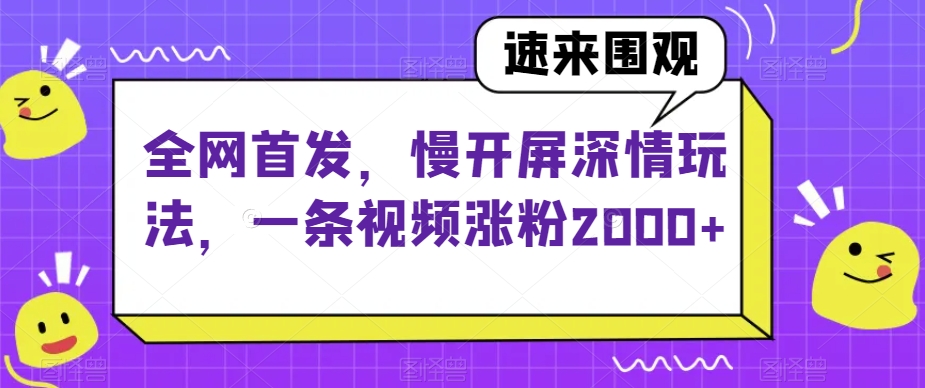 全网首发，慢开屏深情玩法，一条视频涨粉2000+【揭秘】 - 搞薯条网-搞薯条网