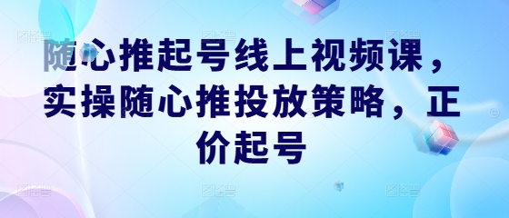 随心推起号线上视频课，实操随心推投放策略，正价起号 - 搞薯条网-搞薯条网