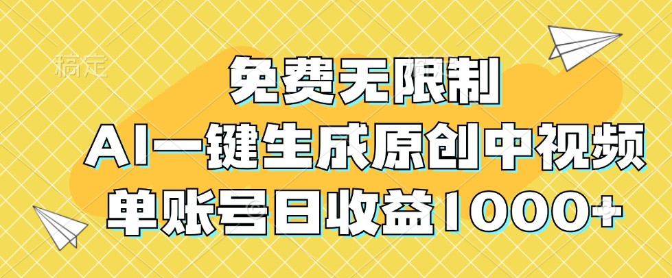 免费无限制，AI一键生成原创中视频，单账号日收益1000+ - 搞薯条网-搞薯条网