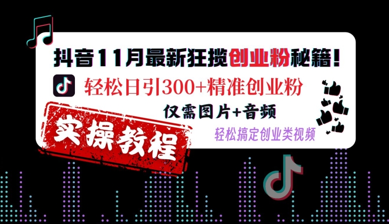 抖音11月最新狂揽创业粉秘籍，轻松日引300+精准创业粉，仅需图片+音频，轻松搞定创业类视频 - 搞薯条网-搞薯条网